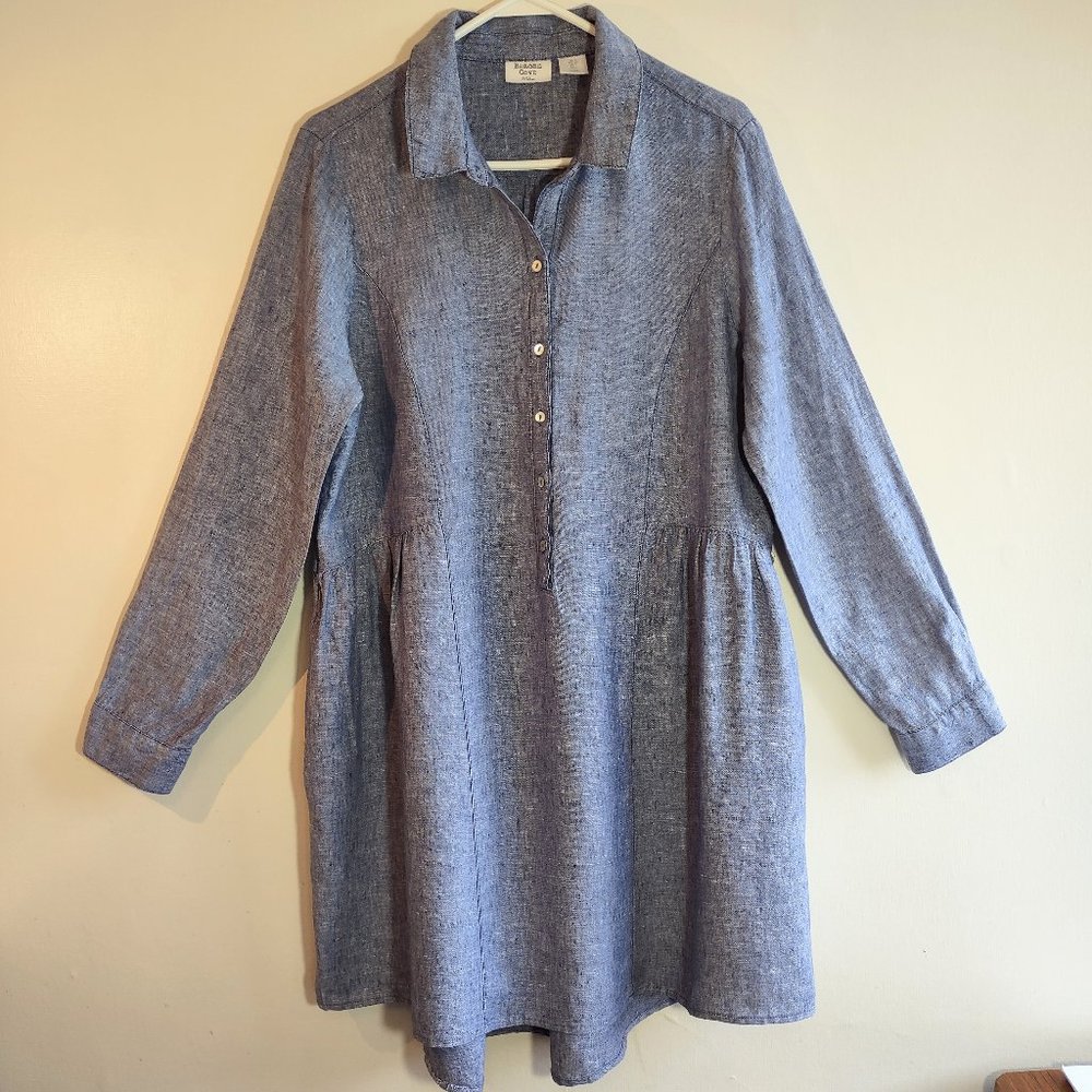Beacan Cove Chambray Linen Dress Sz Large POCKETS!